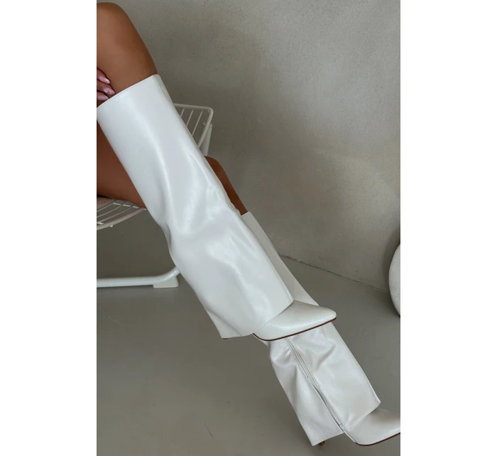 Ocieplane Kozaki Na Szpilce Z Wywiniętą Cholewką Białe Tamonia Ocieplane Kozaki Na Szpilce Z Wywiniętą Cholewką Białe Tamonia