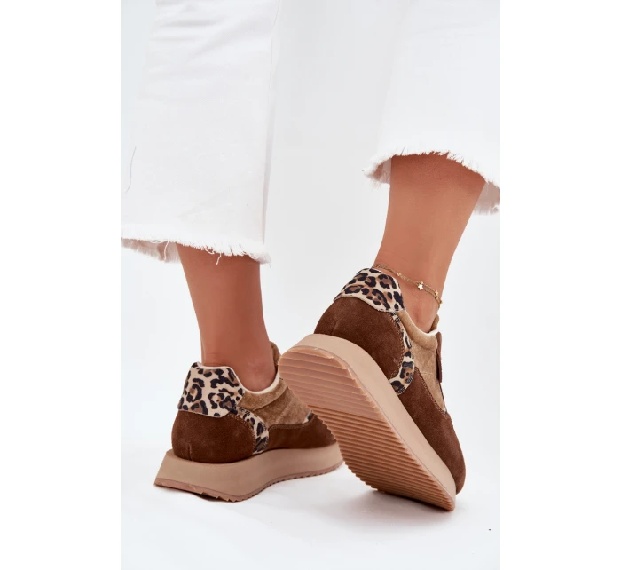 Zamszowe Sneakersy Damskie Big Star OO274A313 HI-POLY SYSTEM Brązowe Panterka