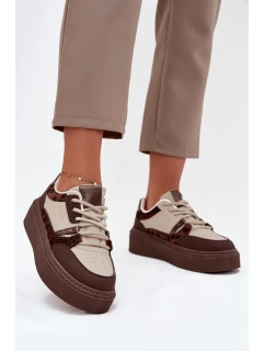 Damskie Sneakersy Na Platformie Big Star SS274356 Panterka Brązowo-Beżowe