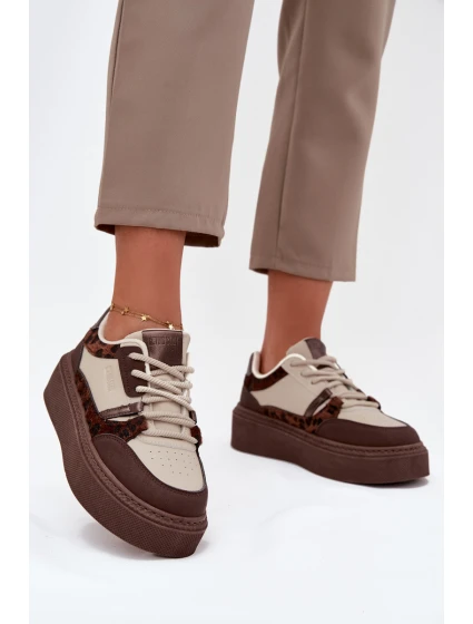 Damskie Sneakersy Na Platformie Big Star SS274356 Panterka Brązowo-Beżowe Damskie Sneakersy Na Platformie Big Star SS274356 Panterka Brązowo-Beżowe