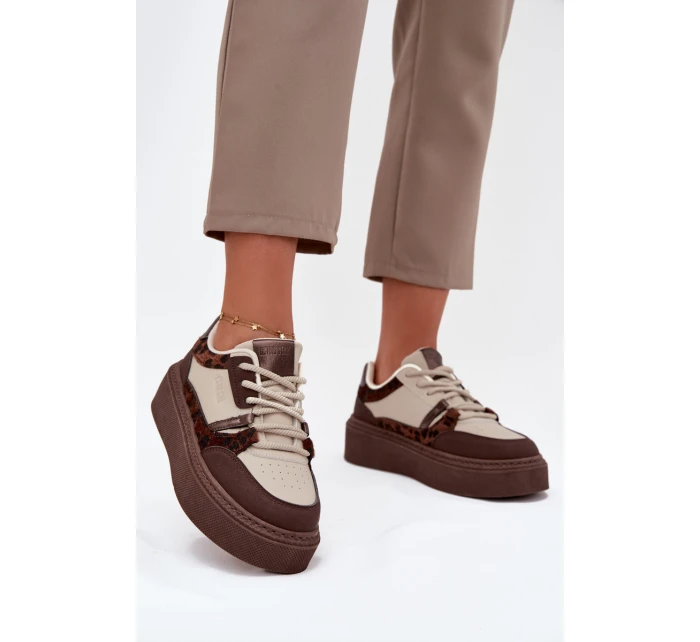Damskie Sneakersy Na Platformie Big Star SS274356 Panterka Brązowo-Beżowe Damskie Sneakersy Na Platformie Big Star SS274356 Panterka Brązowo-Beżowe