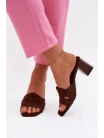 Dámske sandále s remienkami na podpätku Eco Suede Chocolate Corivelle