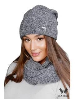 Dámský komplet model 19503049 čepice a šály šedý - Kamea