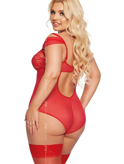 Dámské sexy body plus size Červená model 20978727 - SoftLine Dámské sexy body plus size Červená model 20978727 - SoftLine