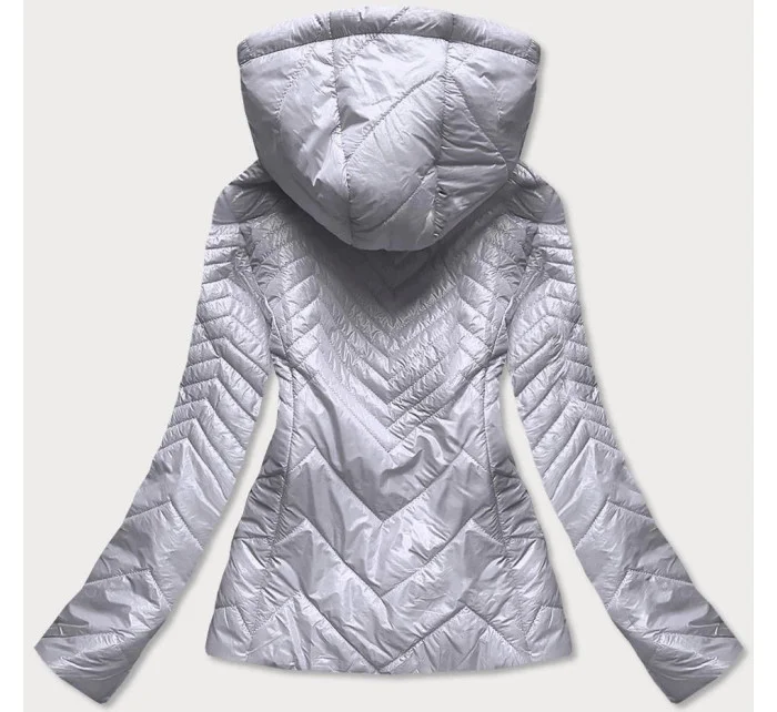 Krátka šedá prešívaná dámska bunda s kapucňou (B9566)