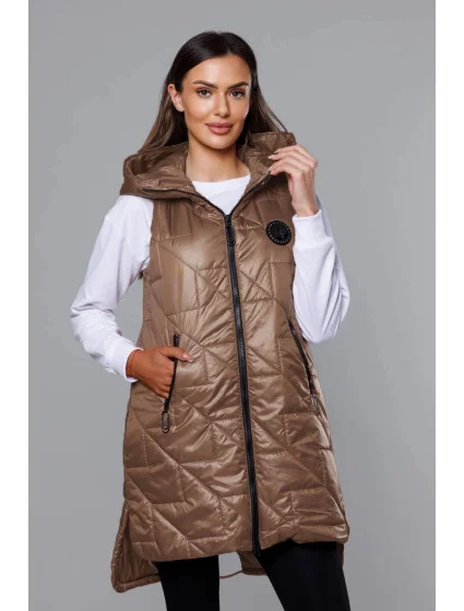 Tmavě béžová dámská prošívaná vesta model 19586914 - S'WEST Tmavě béžová dámská prošívaná vesta model 19586914 - S'WEST
