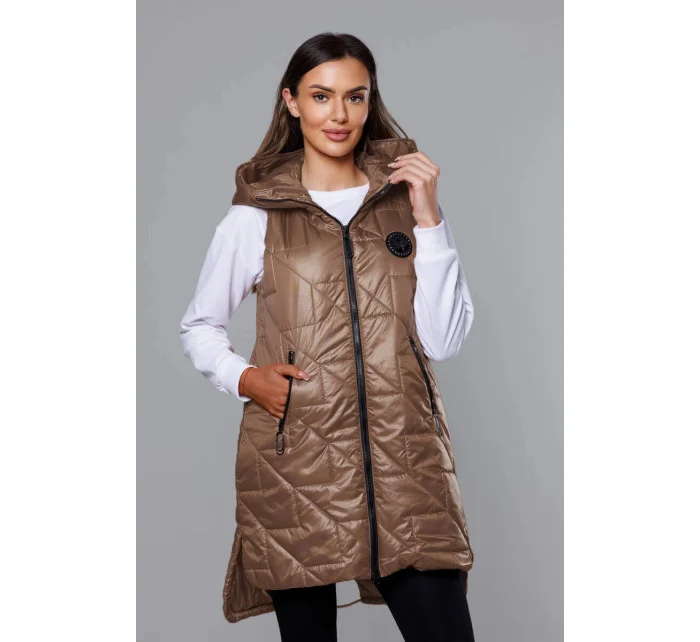 Tmavě béžová dámská prošívaná vesta model 19586914 - S'WEST Tmavě béžová dámská prošívaná vesta model 19586914 - S'WEST