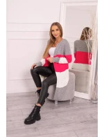 Sivý+malinový pruhovaný sveter