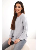 Dámský svetr z viskózy s dlouhým rukávem a kulatým výstřihem světle šedý