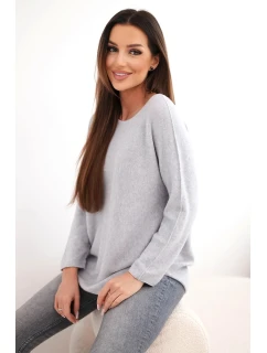 Dámský svetr z viskózy s dlouhým rukávem a kulatým výstřihem světle šedý