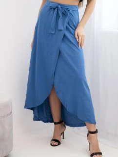 Dámská bavlněná maxi zavinovací sukně s vázáním džínová