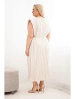 Dámské šaty Plus Size z viskózy, model 22141180 se zavazováním béžové - K-Fashion