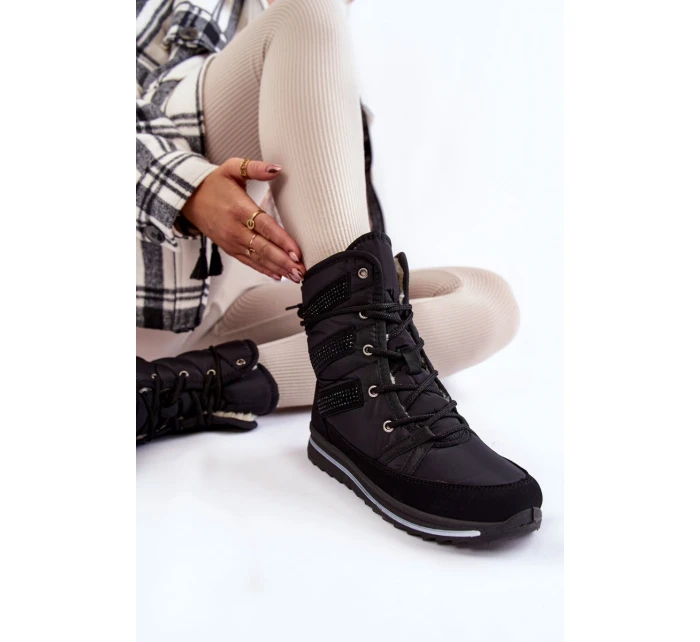 Dámské šněrovací boty do sněhu Progress model 21602444 Černé - Boto Dámské šněrovací boty do sněhu Progress model 21602444 Černé - Boto