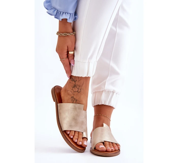 Dámské kožené žabky Světle zlatá model 21613209 - EVENTO