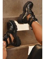 Lakované dámské s pásky a Černé model 21709075 - Boto Lakované dámské s pásky a Černé model 21709075 - Boto