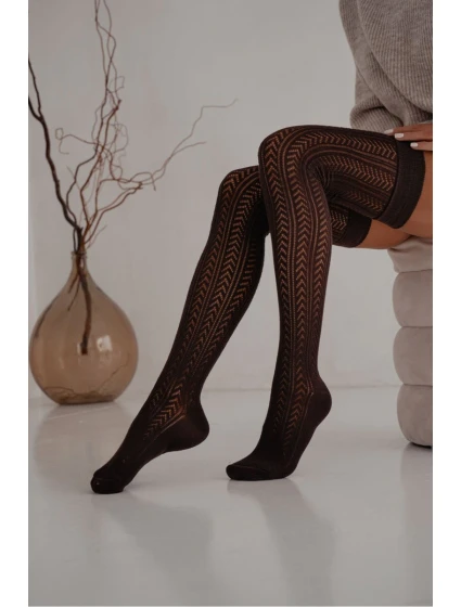 Dámské podkolenky s otevřeným vzorem se vzorem podlahy čokoládové