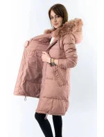 DŁUGA KURTKA DAMSKA ZIMOWA Z KAPTUREM RÓŻ model 21241722 - Libland