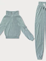 Dámska vaflová mikina s kapucňou v mätovej farbe (AMG-339A)