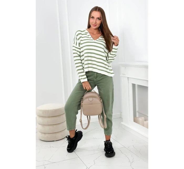 Pruhovaný sveter tmavá mäta