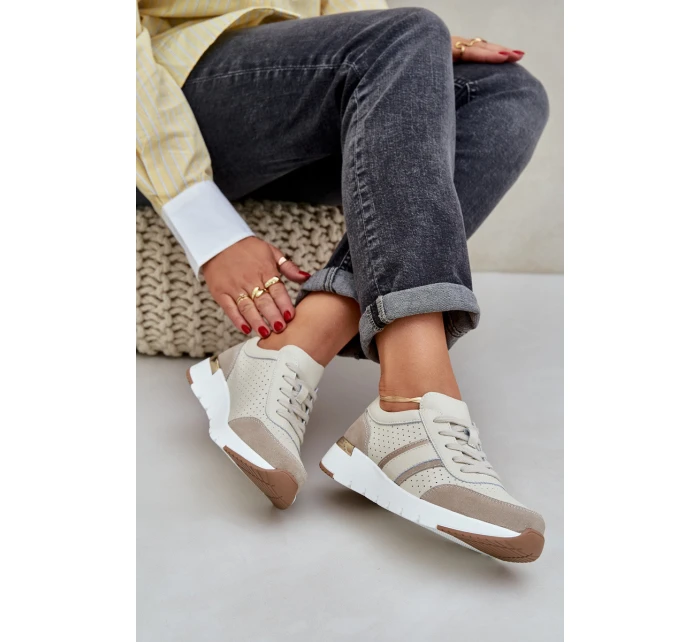 Dámské kožené tenisky na platformě béžové model 21685462 - EVENTO