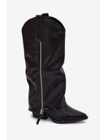 Dámske kovbojské čižmy na podpätku Palira - čierne, ekokoža Dámske kovbojské čižmy na podpätku Palira - čierne, ekokoža