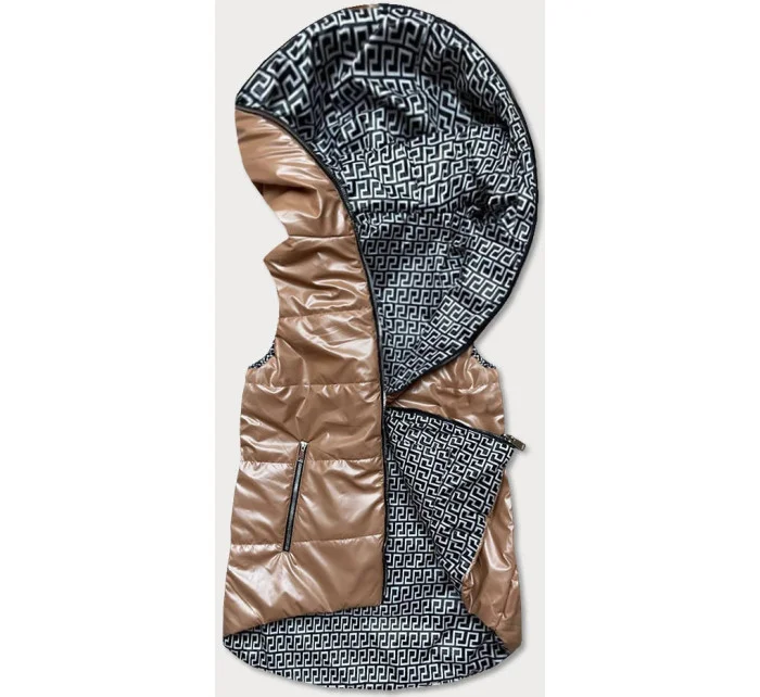 Svetlo hnedá dámska rozšírená obojstranná vesta (B8006-46)