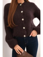 Dámský svetr s mohérem na knoflíky s model 21803185 rukávem hnědý - K-Fashion Dámský svetr s mohérem na knoflíky s model 21803185 rukávem hnědý - K-Fashion