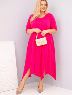 Dámská bavlněná sukýnka Plus Size s asymetrickým lemem fuchsie