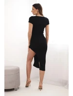 Dámské model 22036147 žebrované šaty s krátkým rukávem černá - K-Fashion