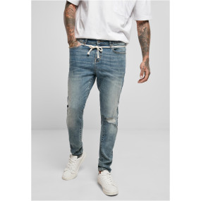 Slim Fit Drawstring Jeans Medium Heavy Destroyed Frayed