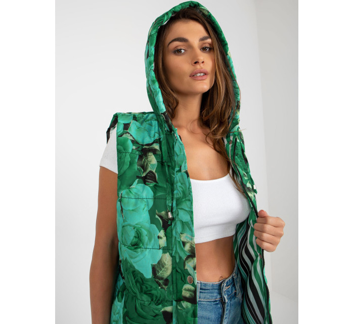 Zelená dámska páperová vesta s kapucňou