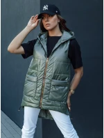Dámská prošívaná dlouhá vesta s kapucí zelená Dstreet model 21979266 - FashionStreet