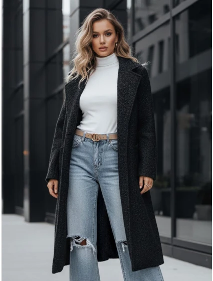 Dámský dlouhý kabát z ovčí kůže černý Dstreet model 21994154 - FashionStreet