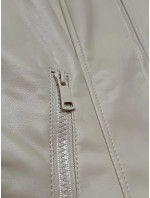 Svetlo béžová dámska bunda z ekokože so stojacím golierom J Style (11Z8131)