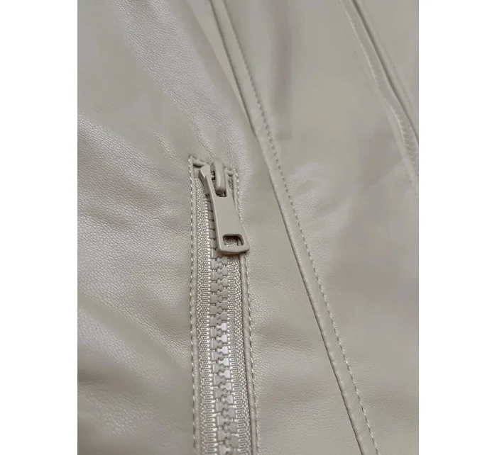 Světle béžová dámská bunda z ekologické kůže se stojáčkem model 19576683 - J.STYLE Světle béžová dámská bunda z ekologické kůže se stojáčkem model 19576683 - J.STYLE