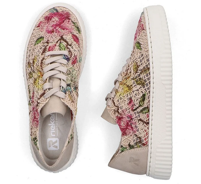 Dámská béžová květinová prolamovaná obuv model 22122396 - Rieker