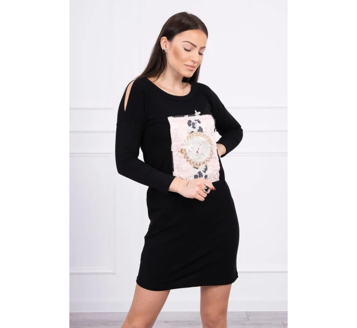 3D grafické šaty s perlami čiernej