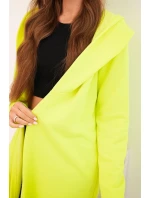 Dámska bavlnená bunda s kapucňou a predĺženou prednou časťou v neónovej žltej farbe Dámska bavlnená bunda s kapucňou a predĺženou prednou časťou v neónovej žltej farbe