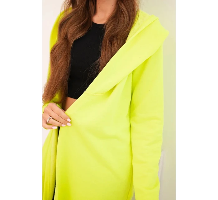 Dámska bavlnená bunda s kapucňou a predĺženou prednou časťou v neónovej žltej farbe Dámska bavlnená bunda s kapucňou a predĺženou prednou časťou v neónovej žltej farbe