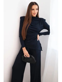 Dámský bavlněný komplet s blůzou a kalhotami s širokými nohavicemi model 21935316 - K-Fashion