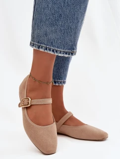 Baleríny s páskem a zlatým sponou Eko semiš Béžové model 21744478 - Boto