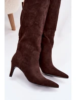 Dámske zateplené čižmy na podpätku - čokoládové Arelisse Dámske zateplené čižmy na podpätku - čokoládové Arelisse