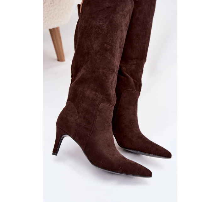 Dámske zateplené čižmy na podpätku - čokoládové Arelisse Dámske zateplené čižmy na podpätku - čokoládové Arelisse
