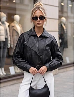 Krátka čierna kožená bunda v štýle Ramones od FashionStreet TY5844