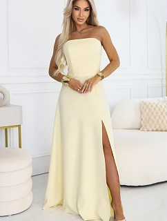 maxi šaty s rozparkem a zavazováním na zádech  žluté model 22064816 - numoco