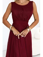 dlouhé maxi šaty s tylem a kulatým výstřihem – vínová model 22278796 - numoco basic dlouhé maxi šaty s tylem a kulatým výstřihem – vínová model 22278796 - numoco basic