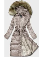 Dlhá dámska prešívaná bunda v ťavej farbe (H-201)