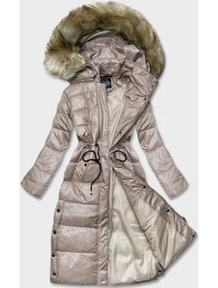 Dlhá dámska prešívaná bunda v ťavej farbe (H-201)