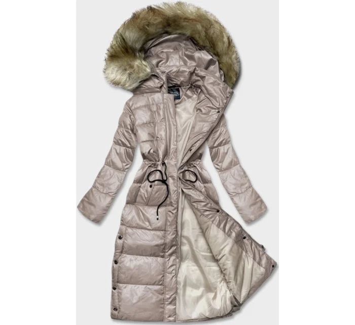 Dlhá dámska prešívaná bunda v ťavej farbe (H-201)