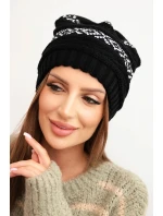 Dámska zimná čiapka so vzorom a vlnou K425 black Dámska zimná čiapka so vzorom a vlnou K425 black